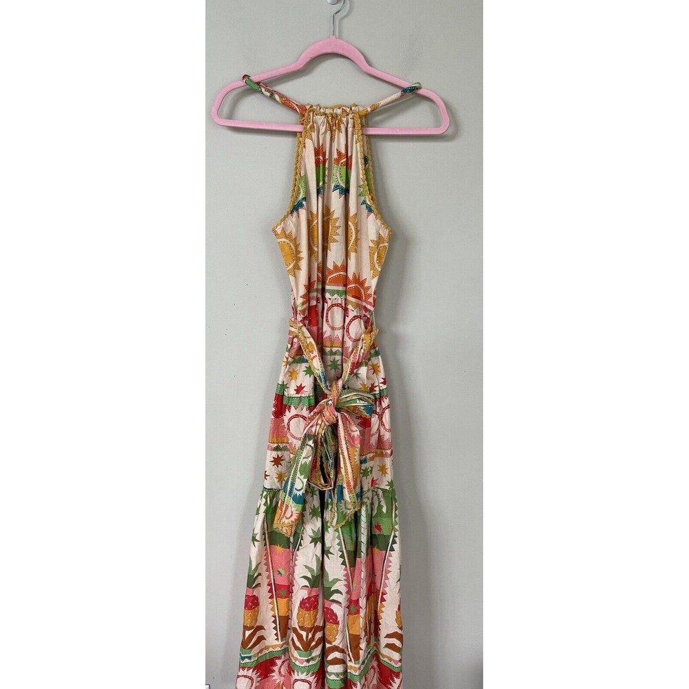 Anthropologie Farm Rio Maxi Dress Boho Vacay Pineapple Halter Preppy Sz M NWT - Picture 2 of 14